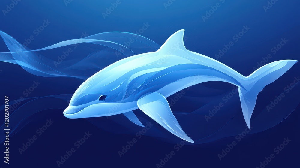 Obraz premium Abstract Blue Dolphin Swims Through Ocean Waves