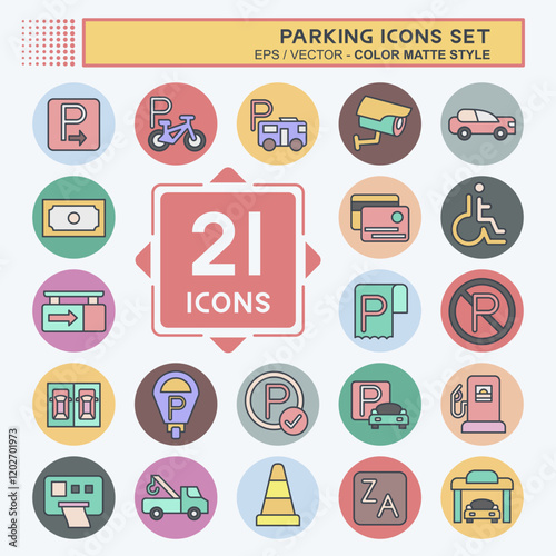 Icon Set Parking. related to Transport symbol. color mate style. design editable