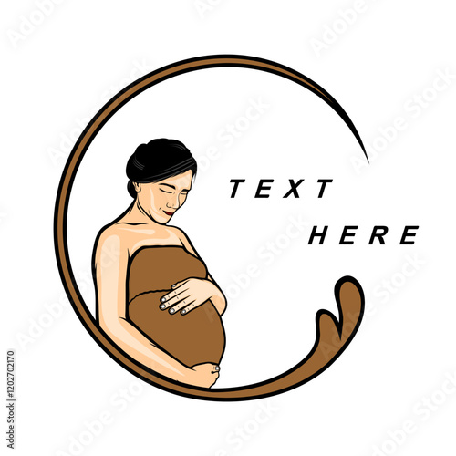 pregnant woman logo holding belly with circle ornament vector illustration photo