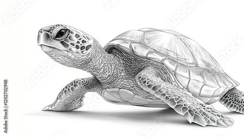 A detailed illustration of a turtle, showcasing realistic textures and features.