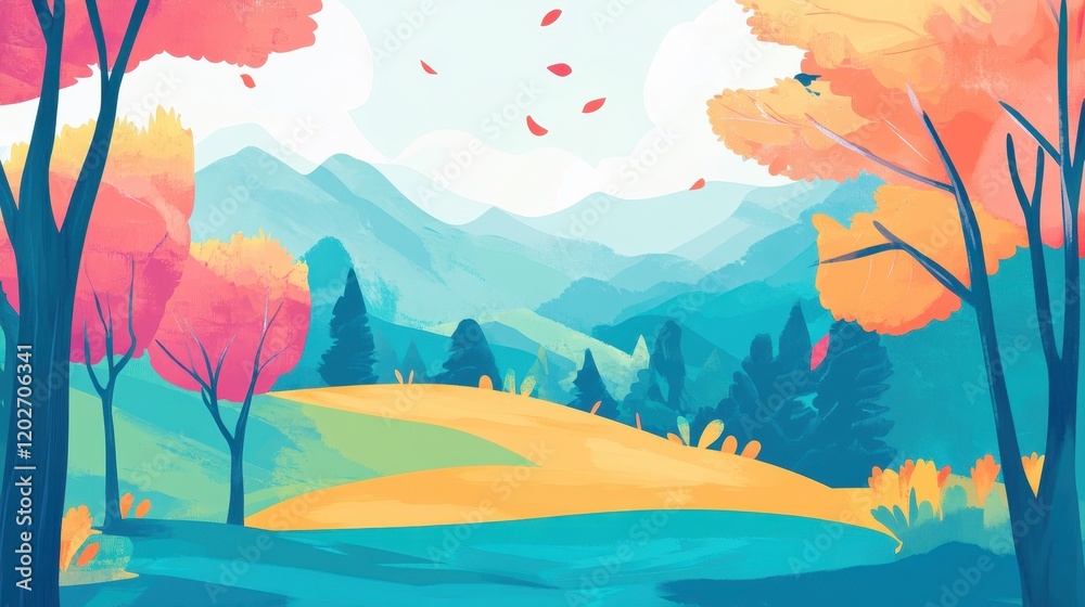 Fototapeta premium Autumnal Landscape Featuring Colorful Trees and Mountains