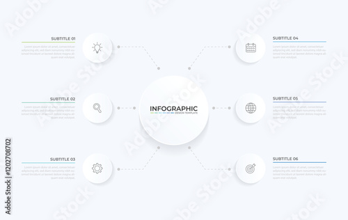 Vector infographic label design with circle infographic template design and 4-5-6 options or steps. Can be used for process diagram, presentations, workflow layout, banner, flow chart, info graph