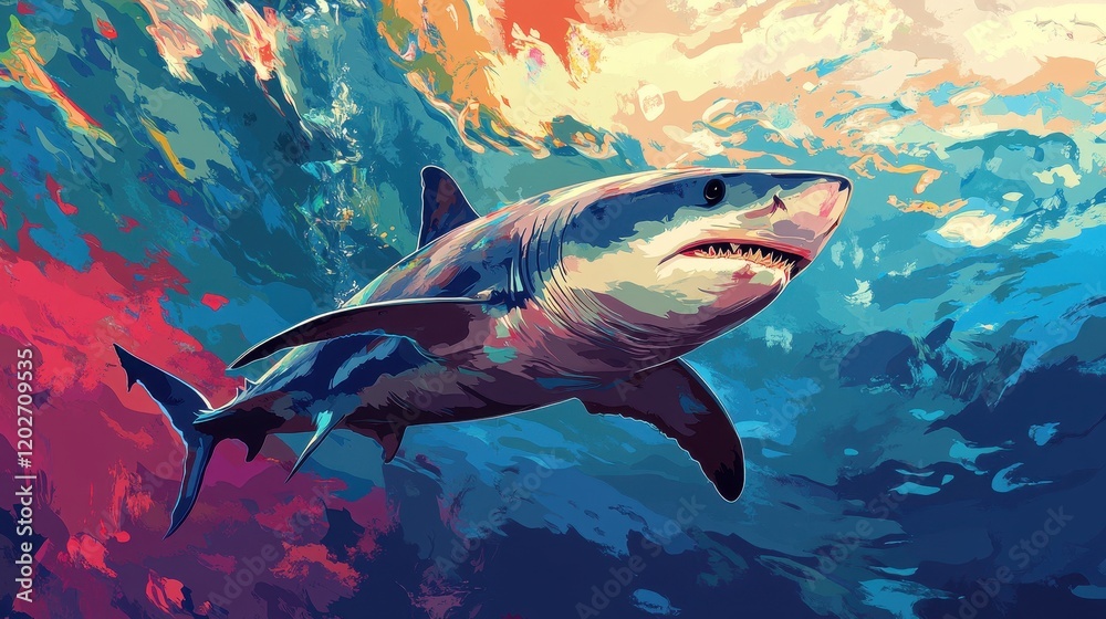 Fototapeta premium Abstract Artistic Depiction Of A Great White Shark Swimming
