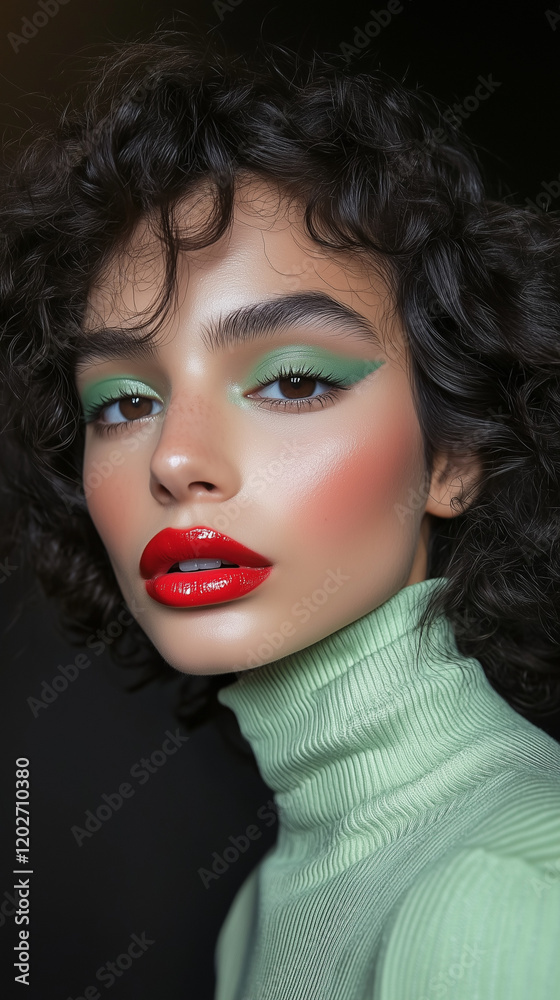 Fototapeta premium Beauty portrait with editorial makeup, close-up photo of a beautiful woman's face
