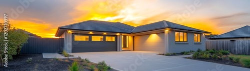 Wallpaper Mural Tranquil evening, cozy house silhouette against a vibrant sunset backdrop cozy Torontodigital.ca