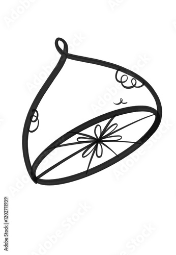 Hand-drawn decorative lemon cut in half black and white linework 
