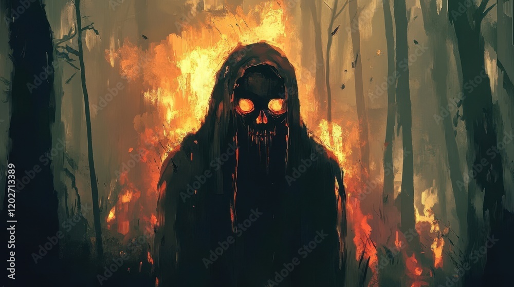 Burning Forest Skull Figure Enveloped In Flames Burning Forest Skull Figure Enveloped In Flames