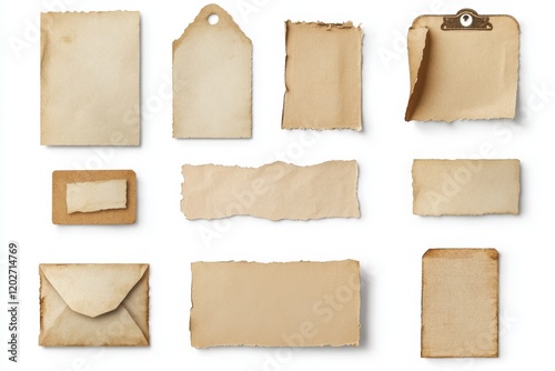 A collection of torn paper with various shapes and sizes