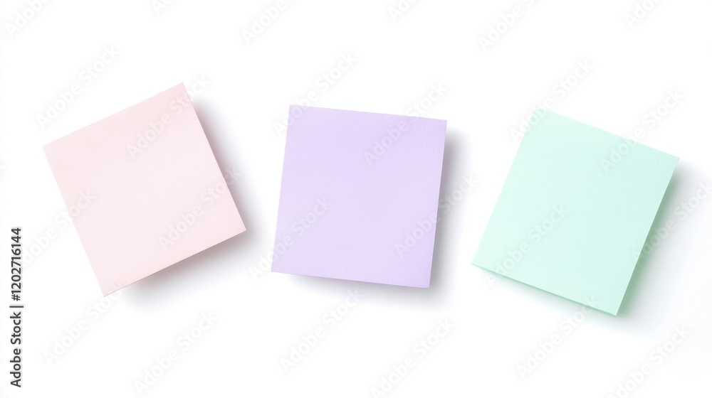 Three colorful sticky notes are arranged in a row on a white background Three colorful sticky notes are arranged in a row on a white background