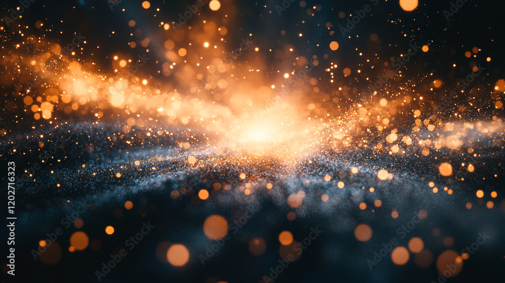 Obraz premium Cosmic explosion of orange and blue particles in deep space creates a stunning visual
