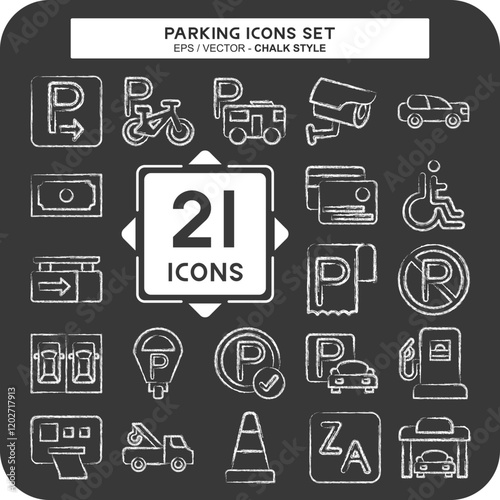 Icon Set Parking. related to Transport symbol. chalk Style. design editable