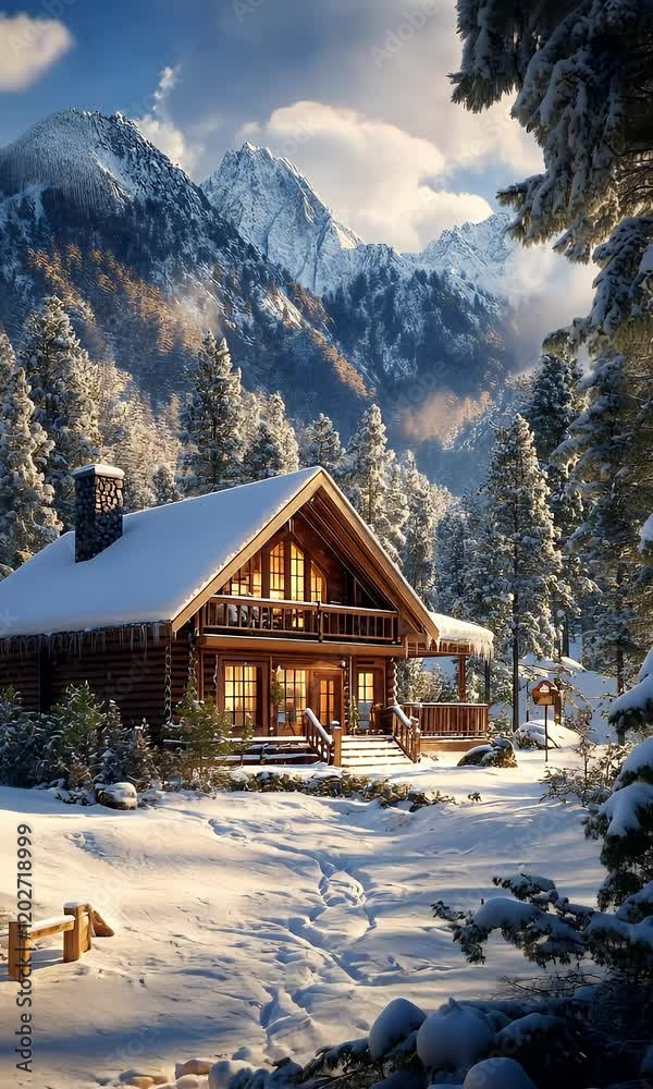 Snowy mountain cabin winter wonderland escape Snowy mountain cabin winter wonderland escape