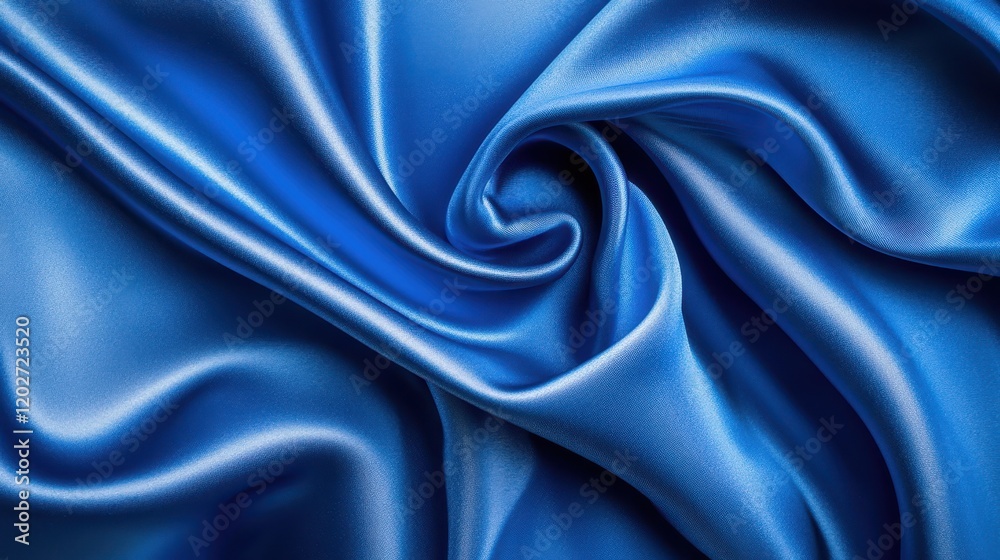 Obraz premium Luxurious blue satin fabric, swirling elegantly. Perfect for designs needing a rich, smooth texture, ideal for fashion, beauty, or luxury product ads.