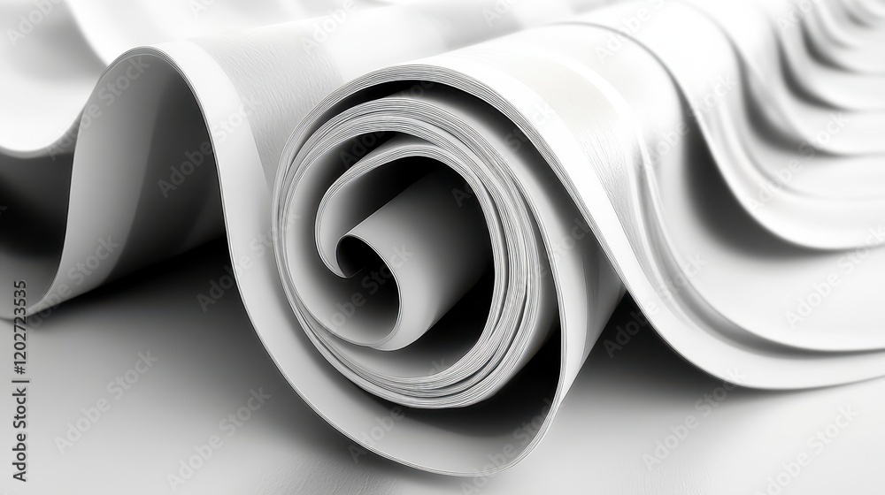 Abstract Rolled White Paper Texture Background Elegant Swirling Design Clean Minimalist Style Abstract Rolled White Paper Texture Background Elegant Swirling Design Clean Minimalist Style