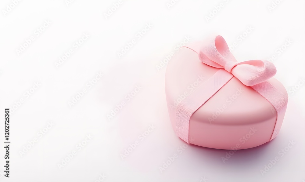 Pink heart-shaped gift box with ribbon bow on white background.