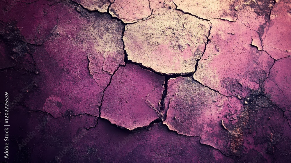Obraz premium Deep Purple Cracked Texture Weathered Wall Distressed Surface Background
