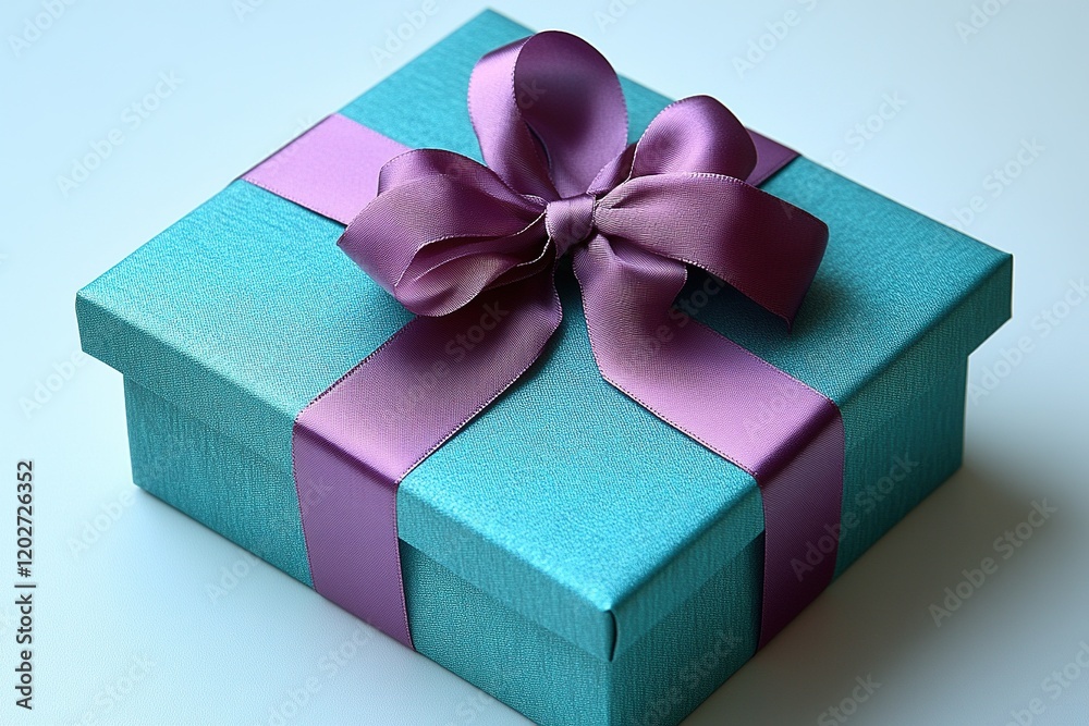 Obraz premium A beautifully wrapped gift box with a purple ribbon, perfect for celebrations and special occasions.