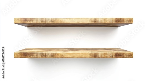 Minimalist Wooden Shelves on White Background Generative AI