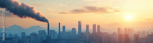 Wallpaper Mural Industrial pollution impacting city skyline at sunset urban environment aerial perspective environmental concerns Torontodigital.ca