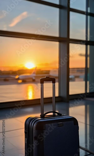 Sunset airport luggage travel journey window