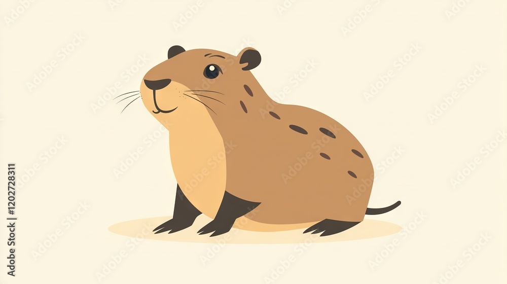Fototapeta premium Brown animal on white floor, light brown background, black spot on face