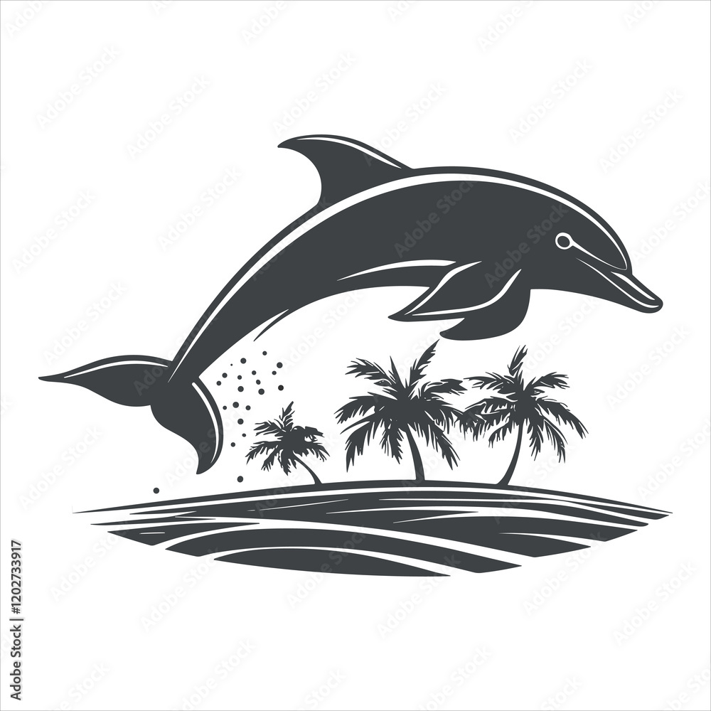 Obraz premium Palm trees and dolphins vector 