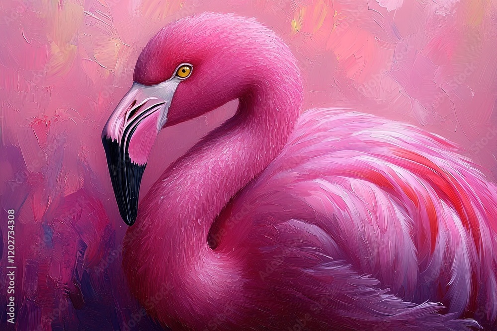 Obraz premium A vibrant pink flamingo against a soft, colorful background, showcasing its elegance and beauty.