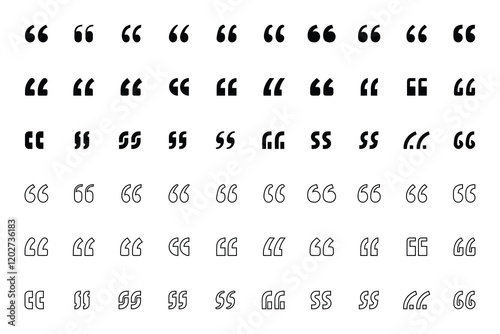 Creative Quotation Marks Unique Styles for Text and Design Enhancements, letters and numbers, set of numbers, black outline quote icon set. Fully scalable and customizable for print and digital.