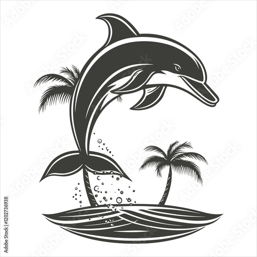 Palm trees and dolphins vector 