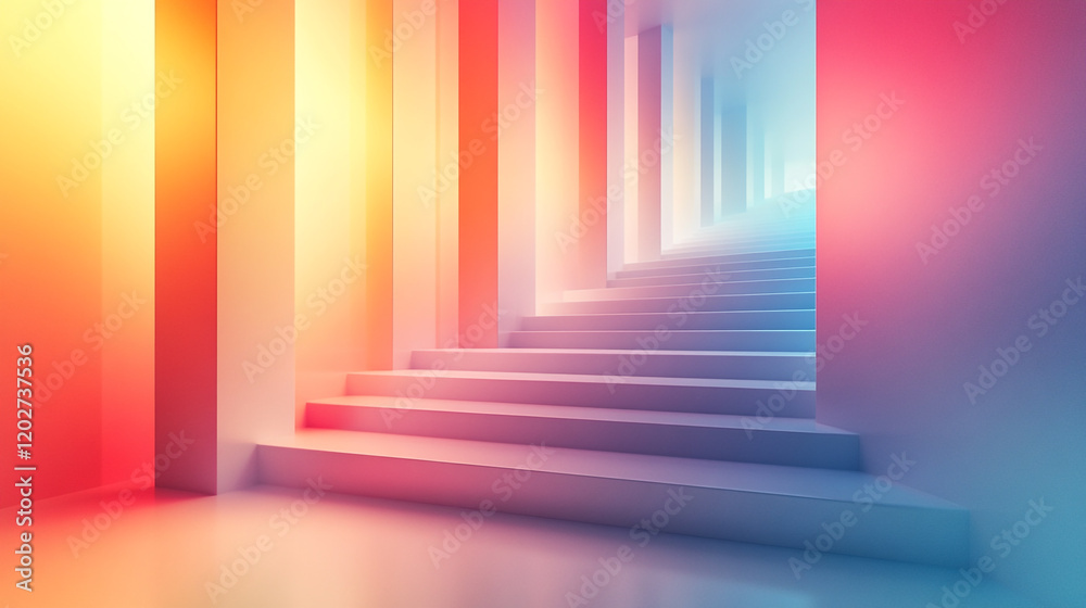 Steps illuminated by vibrant colored lights in a modern architectural space Steps illuminated by vibrant colored lights in a modern architectural space