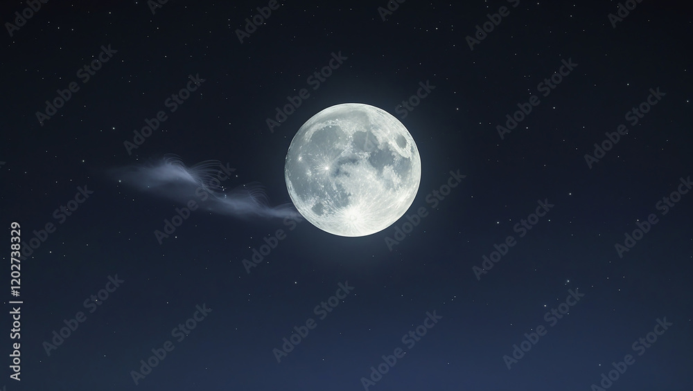 Minimalistic night sky with a deep black backdrop, a bright full moon, and subtle clusters of stars Minimalistic night sky with a deep black backdrop, a bright full moon, and subtle clusters of stars