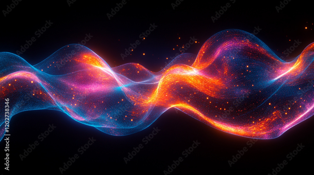 Fototapeta premium Colorful abstract wave patterns create dynamic motion and energy in a dark background