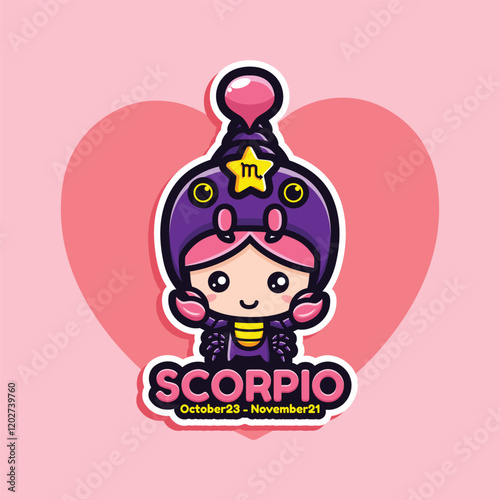 cute scorpio zodiac with heart background