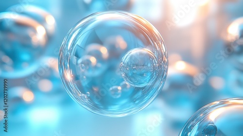 Wallpaper Mural A close-up of transparent bubbles floating in a blue-toned environment. Torontodigital.ca