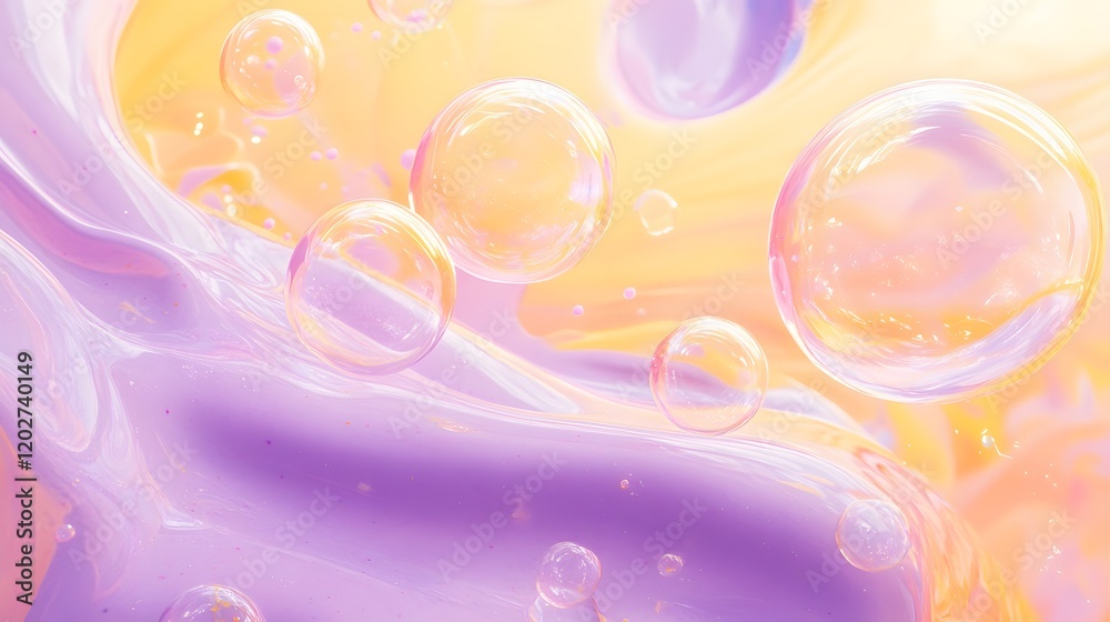Abstract pastel bubbles float in swirling liquid Abstract pastel bubbles float in swirling liquid