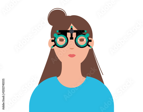 Eyesight examination with ophthalmic trial frame