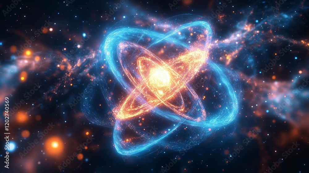 Obraz premium Stunning Representation of an Atom in a Vibrant Cosmic Setting