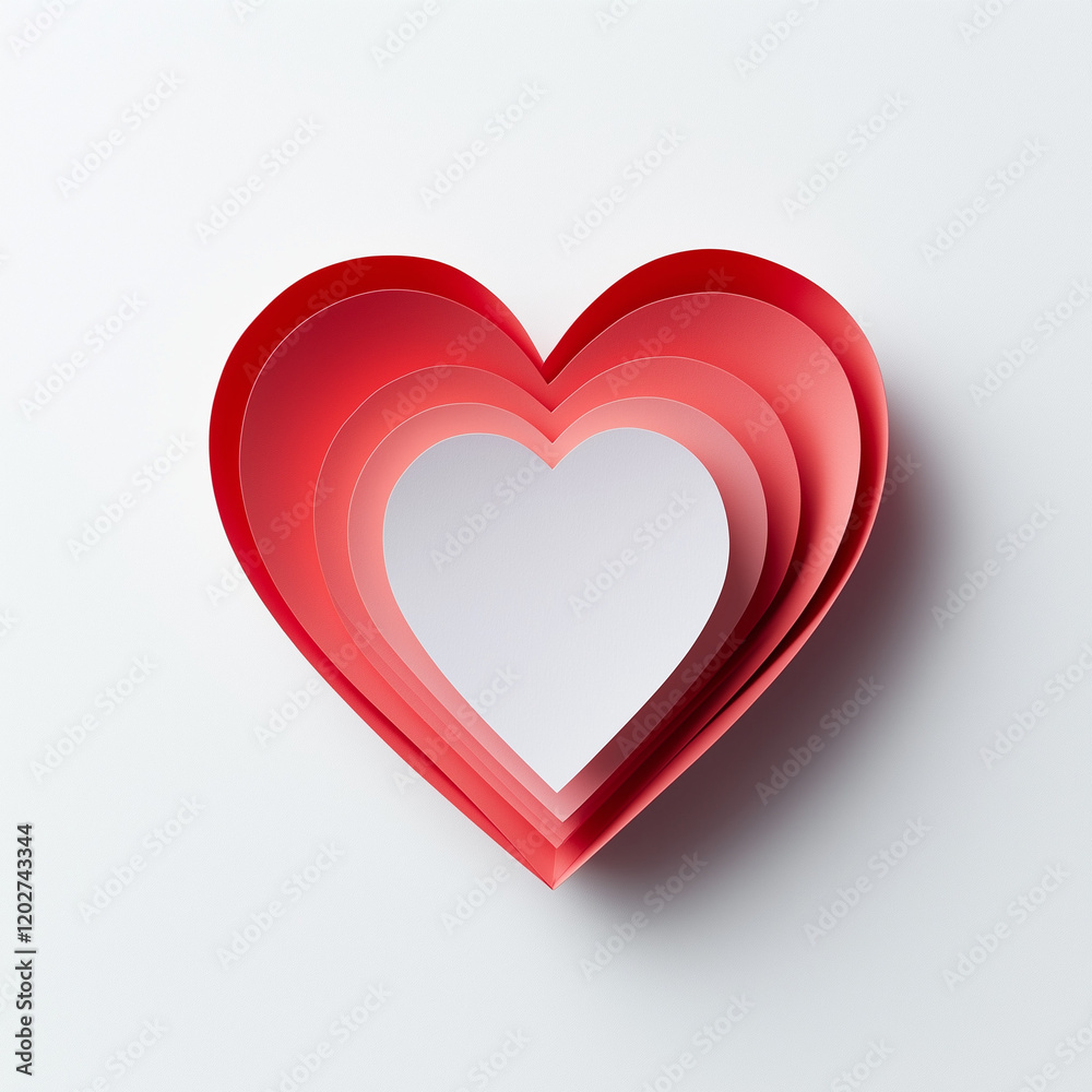 A 3D red heart on a white background in a simple paper-cut style.Minimal creative Valentine's Day concept. Copy space, flat lay. A 3D red heart on a white background in a simple paper-cut style.Minimal creative Valentine's Day concept. Copy space, flat lay.