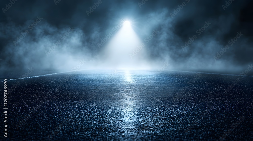 Dark Night Scene Wet Road Illuminated By Light Dark Night Scene Wet Road Illuminated By Light