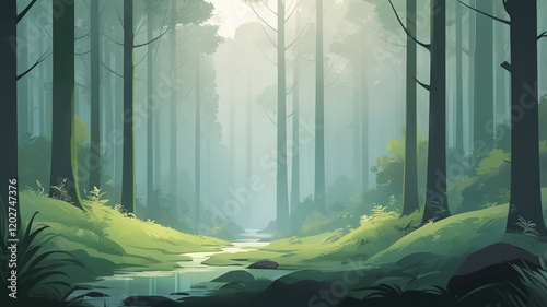 A smooth gradient from forest green to misty gray, suggesting peace and calmness