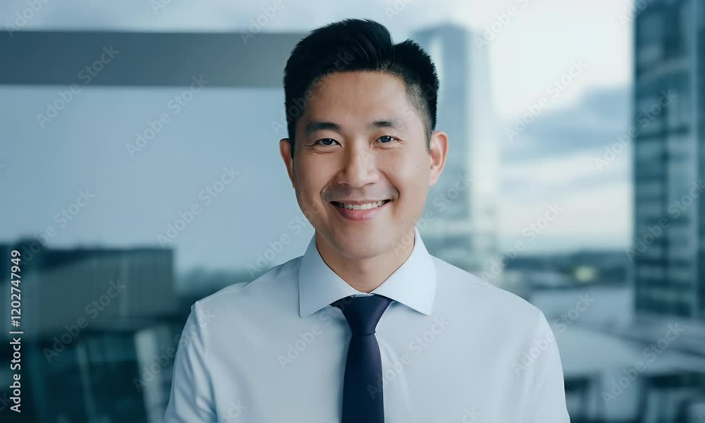 Portrait of a Confident Asian Businessman in a Modern Office Setting Portrait of a Confident Asian Businessman in a Modern Office Setting