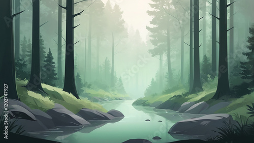 A smooth gradient from forest green to misty gray, suggesting peace and calmness