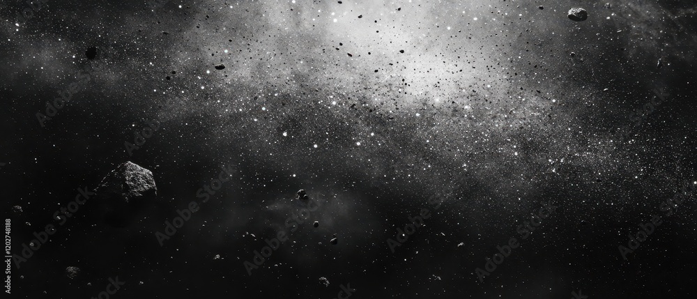 Deep Space Monochromatic Nebula with Asteroids and Distant Stars in Cosmic Dust. Deep Space Monochromatic Nebula with Asteroids and Distant Stars in Cosmic Dust.
