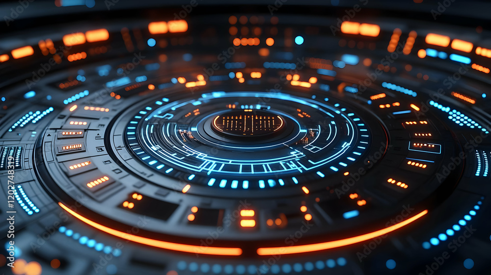 Abstract Futuristic Technology Interface with Glowing Circular Elements Abstract Futuristic Technology Interface with Glowing Circular Elements