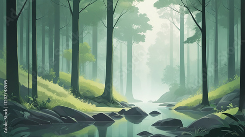 A smooth gradient from forest green to misty gray, suggesting peace and calmness