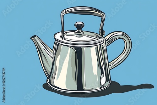 Stylish Silver Teapot Illustration