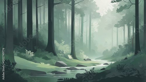 A smooth gradient from forest green to misty gray, suggesting peace and calmness