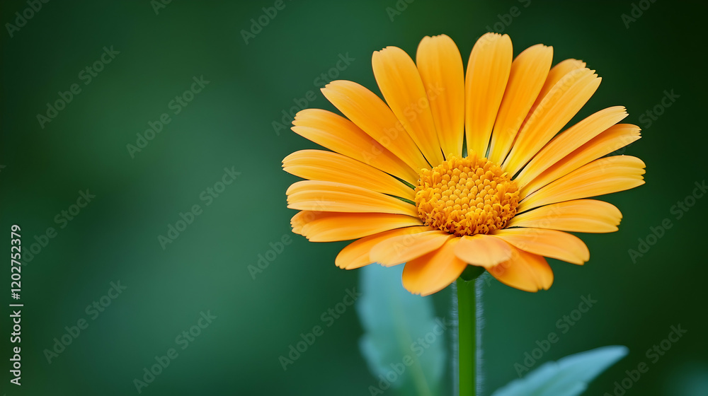 Vibrant Orange Flower on Green Background, bloom, blossom, petals, orange petals, calendula