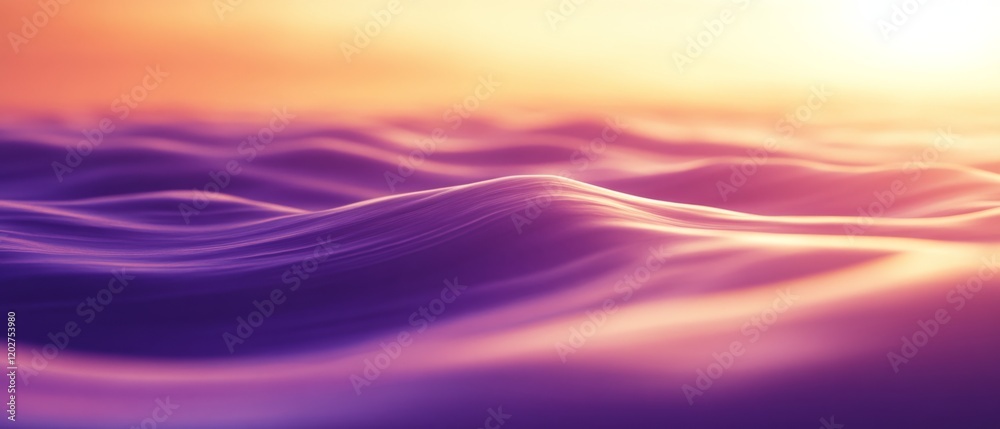 Obraz premium A serene ocean at sunset paints waves in hues of purple and gold, evoking tranquility and awe.