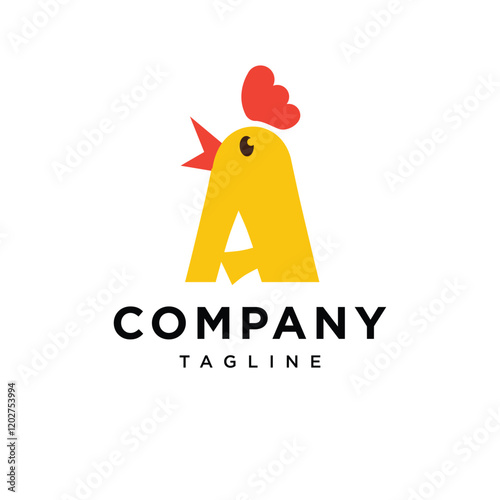 Letter A Cute Chicken Logo Icon Vector